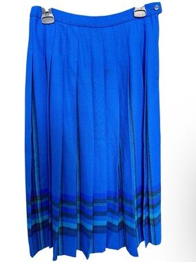 Vintage Pendleton Tartan Plaid Pleated Midi Skirt Sapphire  Blue Sz 10